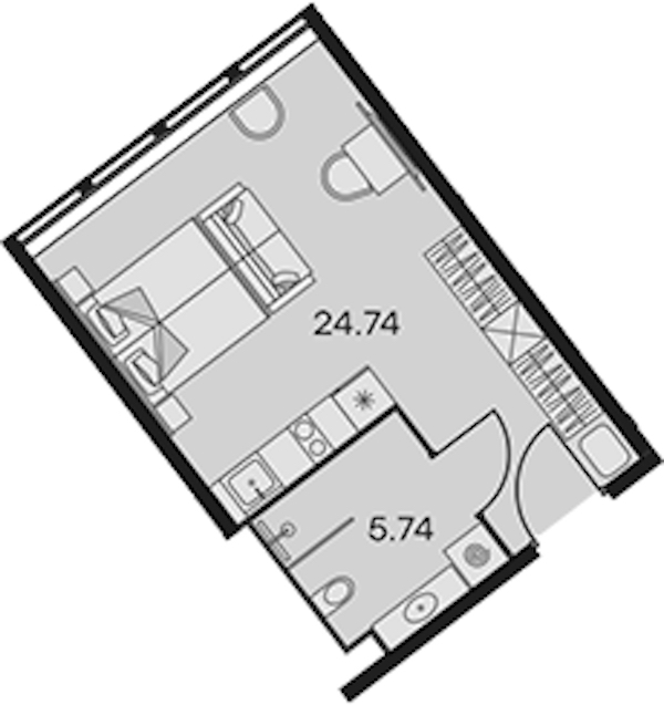Квартира студия 30.48 м², 2/15 эт., Апарт-отель «Апарт-отель 25-7 Заневский»